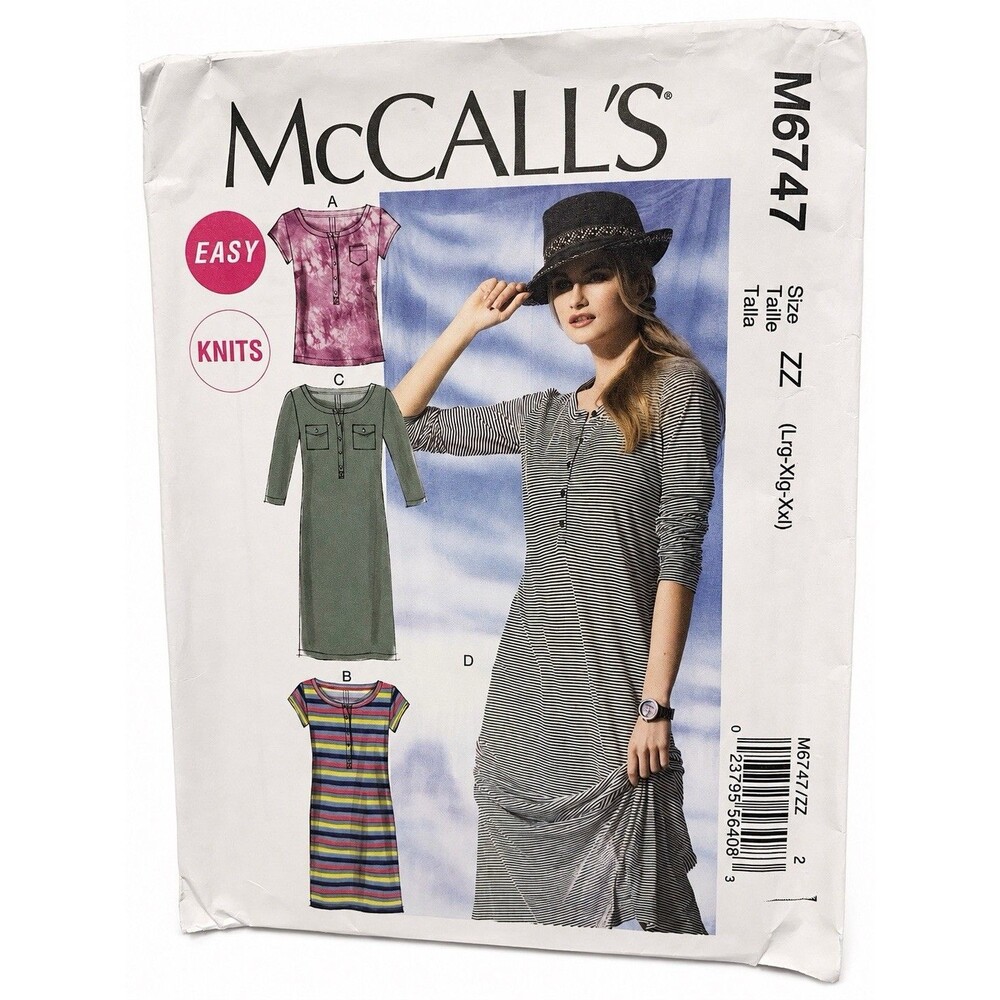 McCall’s M6747 Knit Top Dress Pattern L XL XXL Uncut Complete Easy